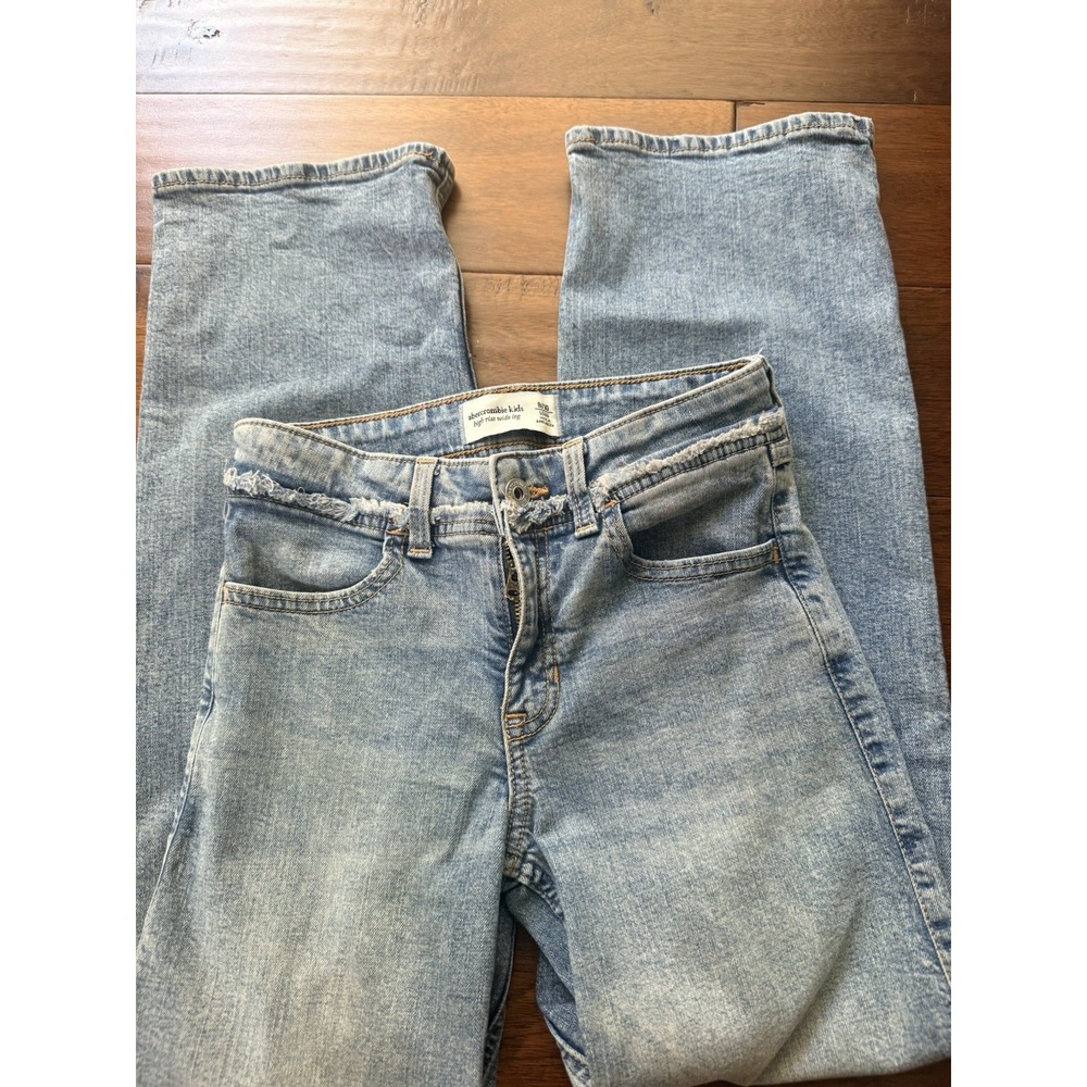 Abercrombie Kids Jeans Girls Size 9/10 Long Light Wash High Rise Wide Leg Denim